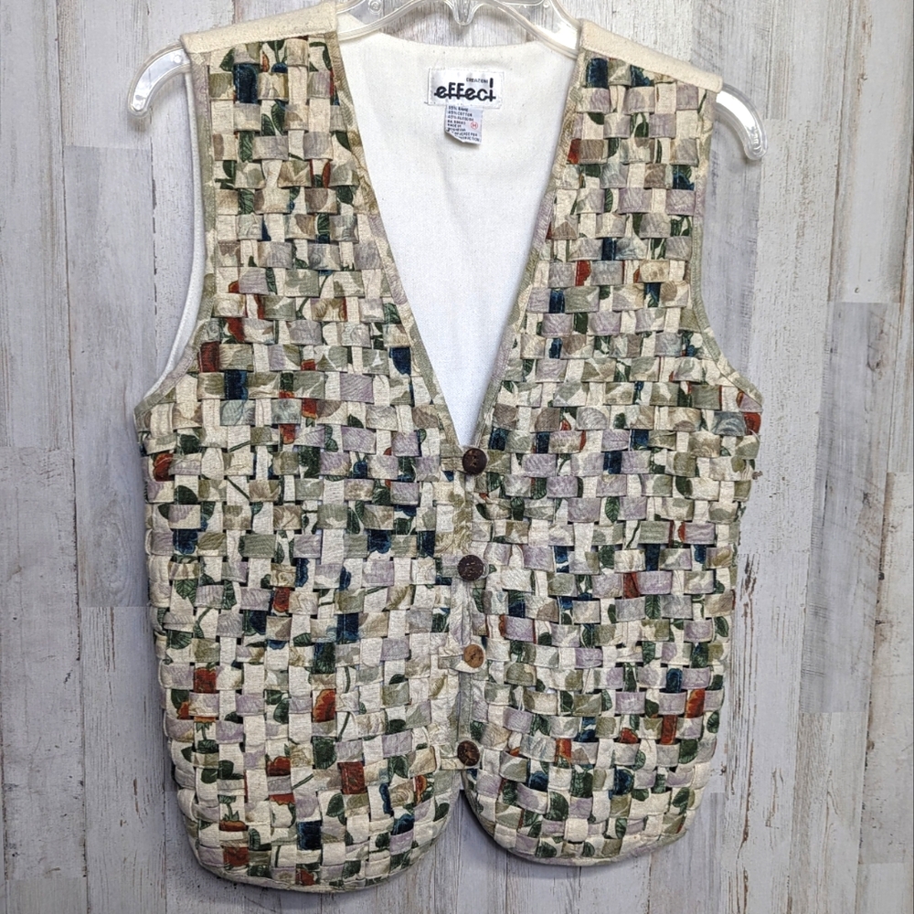 Vintage Creazioni Effect Patchwork Vest S M Retro 80s 90s Lagenlook Cottage